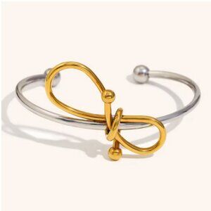 Simple Line Butterfly Knot Stainless Steel Women's Open Bracelet Romantic‎